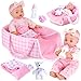 AuntyFey 12 Baby Doll Set Baby Doll Bassinet with Accessory for Girl Toddlers 13 with Bottle Teddy Bear Pillow Blanket - Image 2