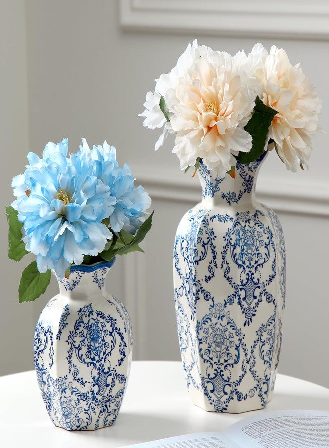 AceOrbit Set of 2 Vintage Blue and White Ceramic Chinoiserie Vase, 9.5'' and 6'' Porcelain Decorative Floral Vase for Centerpiece, Chinoiserie Decor for Table, Living Room, Bathroom, Shelf, Office - Image 4