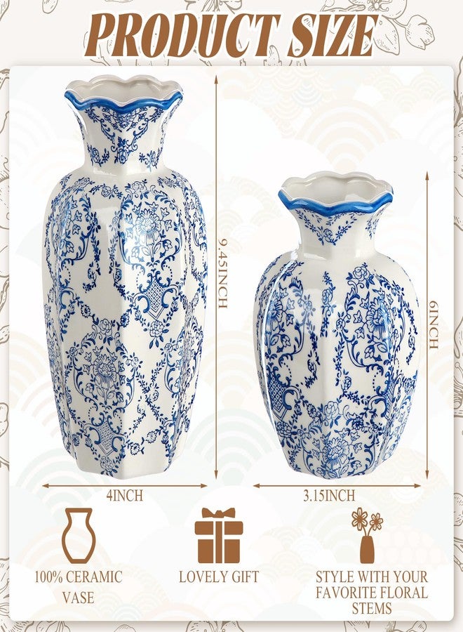 AceOrbit Set of 2 Vintage Blue and White Ceramic Chinoiserie Vase, 9.5'' and 6'' Porcelain Decorative Floral Vase for Centerpiece, Chinoiserie Decor for Table, Living Room, Bathroom, Shelf, Office - Image 2