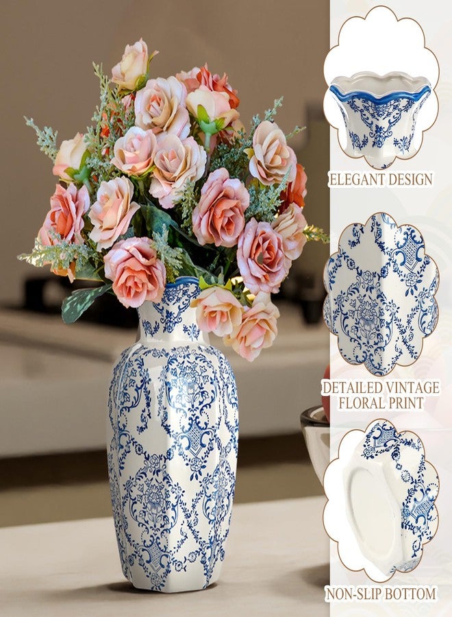 AceOrbit Set of 2 Vintage Blue and White Ceramic Chinoiserie Vase, 9.5'' and 6'' Porcelain Decorative Floral Vase for Centerpiece, Chinoiserie Decor for Table, Living Room, Bathroom, Shelf, Office - Image 3