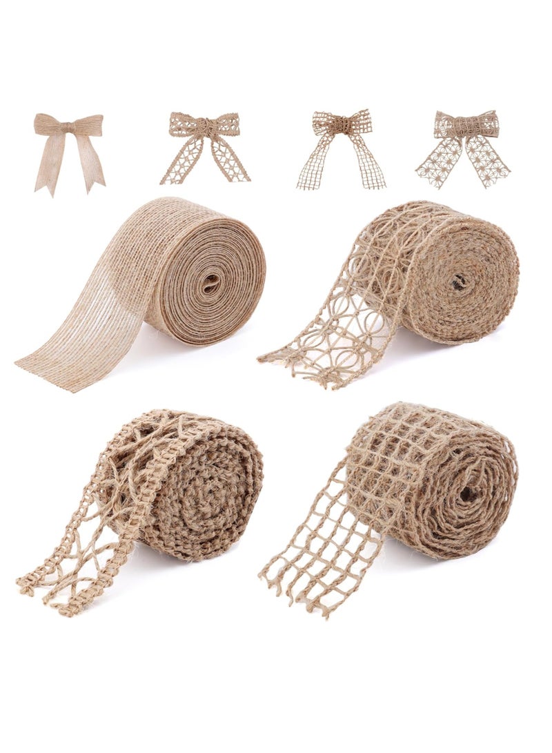 Suntown 4 Models Burlap Ribbon Solid Rustic Jute Mesh Ribbons for Crafts, Lace Craft Ribbon Net Burlap Fabric Ribbon for Gift Wrapping Craft Wedding Tree wedding Decoration (L:5M/Rolls ) - Image 1