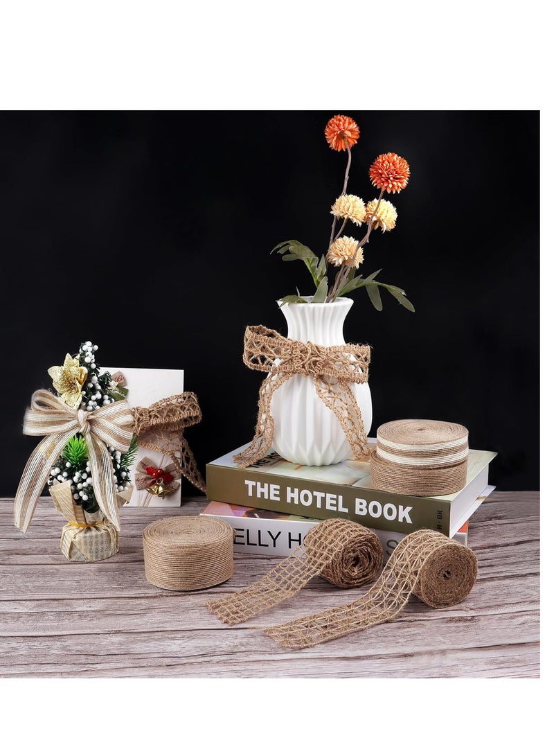 Suntown 4 Models Burlap Ribbon Solid Rustic Jute Mesh Ribbons for Crafts, Lace Craft Ribbon Net Burlap Fabric Ribbon for Gift Wrapping Craft Wedding Tree wedding Decoration (L:5M/Rolls ) - Image 2