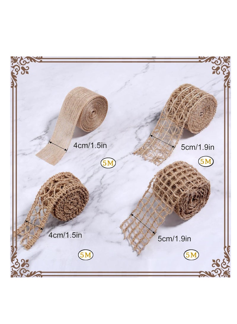 Suntown 4 Models Burlap Ribbon Solid Rustic Jute Mesh Ribbons for Crafts, Lace Craft Ribbon Net Burlap Fabric Ribbon for Gift Wrapping Craft Wedding Tree wedding Decoration (L:5M/Rolls ) - Image 5
