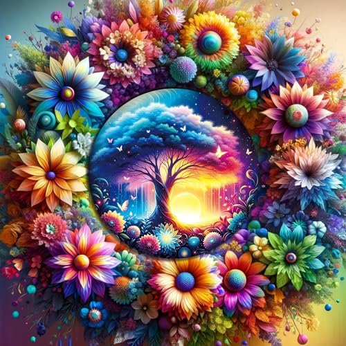 mrpwnle Tree of Life Diamond Painting Kits for Adults 5D Tree of Life Diamond Art Kits for Beginners DIY Flowers Diamond Art Painting Crafts Great for Decor Home Gifts 12X12Inch - Image 1