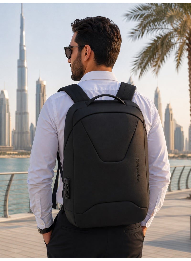 President Unisex slim Backpack durable premium with TSA Lock and USB port water-resistant shoulder daypack for office business travel college school,( Black ) BPP22188 - Image 3