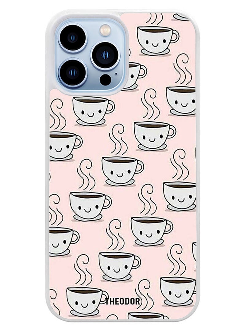 Theodor Protective Case Cover For APPLE IPHONE 14 Pro Max Coffee Pink Bg(White Bumper) - Image 1