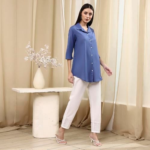 Biba Women's Blue Cotton Blend Straight Shirt_32 - Image 2