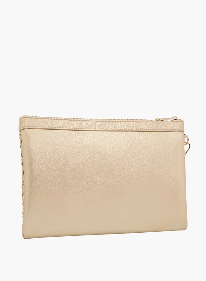 Flora Bella By Shoexpress Textured Pouch with Zip Closure