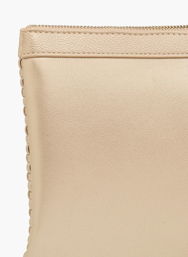Flora Bella By Shoexpress Textured Pouch with Zip Closure