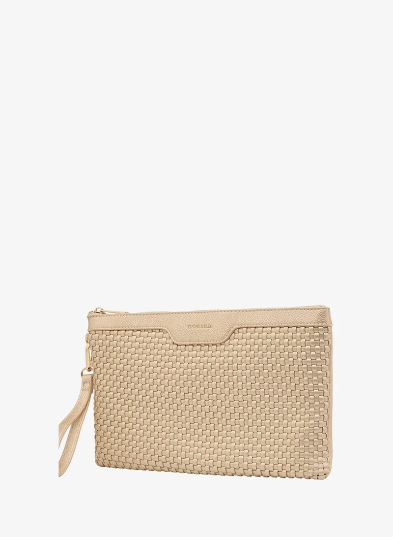Flora Bella By Shoexpress GOLD Textured Pouch with Zip Closure for Women | Best Price UAE