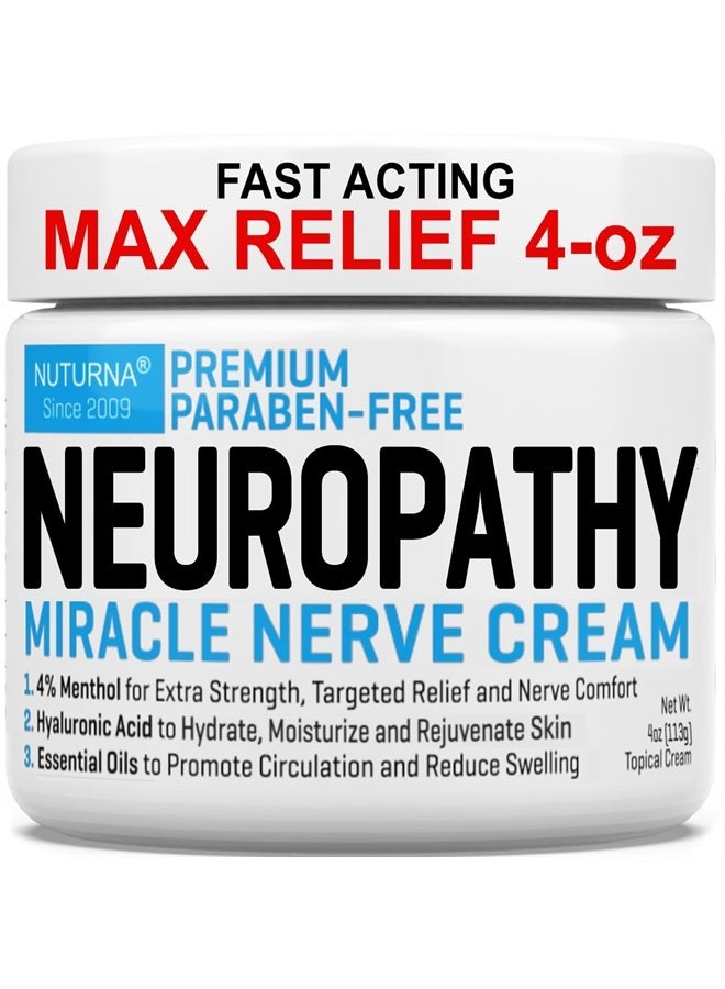 Nuturna Neuropathy Nerve Relief Cream - Premium Nerve Cream 3X Action for Targeted Relief and Soothing Nerve Comfort - Maximum Strength with 4% Menthol Arnica MSM for Feet Hands Legs Toes & Back - Large 4 Oz - Image 1