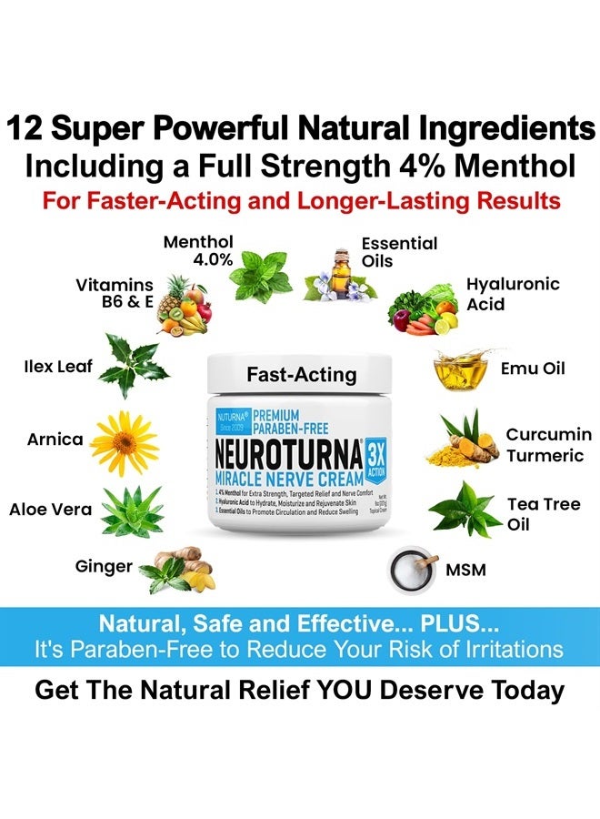 Nuturna Neuropathy Nerve Relief Cream - Premium Nerve Cream 3X Action for Targeted Relief and Soothing Nerve Comfort - Maximum Strength with 4% Menthol Arnica MSM for Feet Hands Legs Toes & Back - Large 4 Oz - Image 5