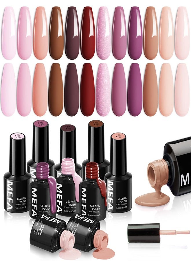 MEFA Gel Nail Polish Set, 12 Colors Purple Gel Polish Set Burgundy Red Nail Polish Soak Off Pink Nude Brown Nail Gifts for Women Girl DIY Salon Home Manicure - Image 1