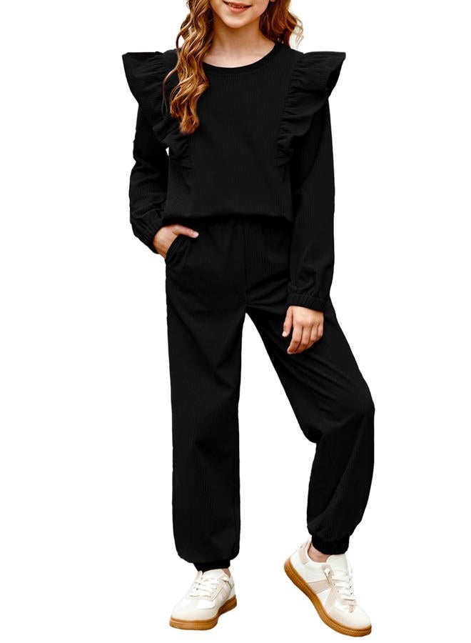 blibean Girls 2025 Fall Clothes Sets Kids Sweat Outfits Size 6-15 Years Old, A Black, 8-9 Years - Image 1