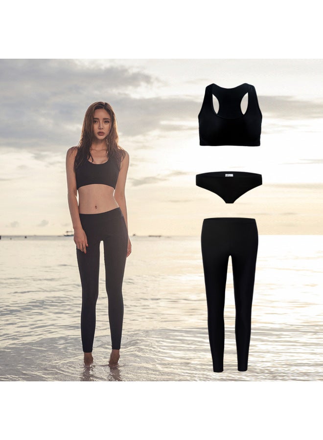 Loquat Swimming Inner Piece Trousers Diving Women's Quick-Dry Bra Surfer Clothing Snorkeling Jellyfish Clothing Hot Spring Swimwear Pants Skirt-Color:Black (women's Trousers Briefs Vest)-  - Image 1