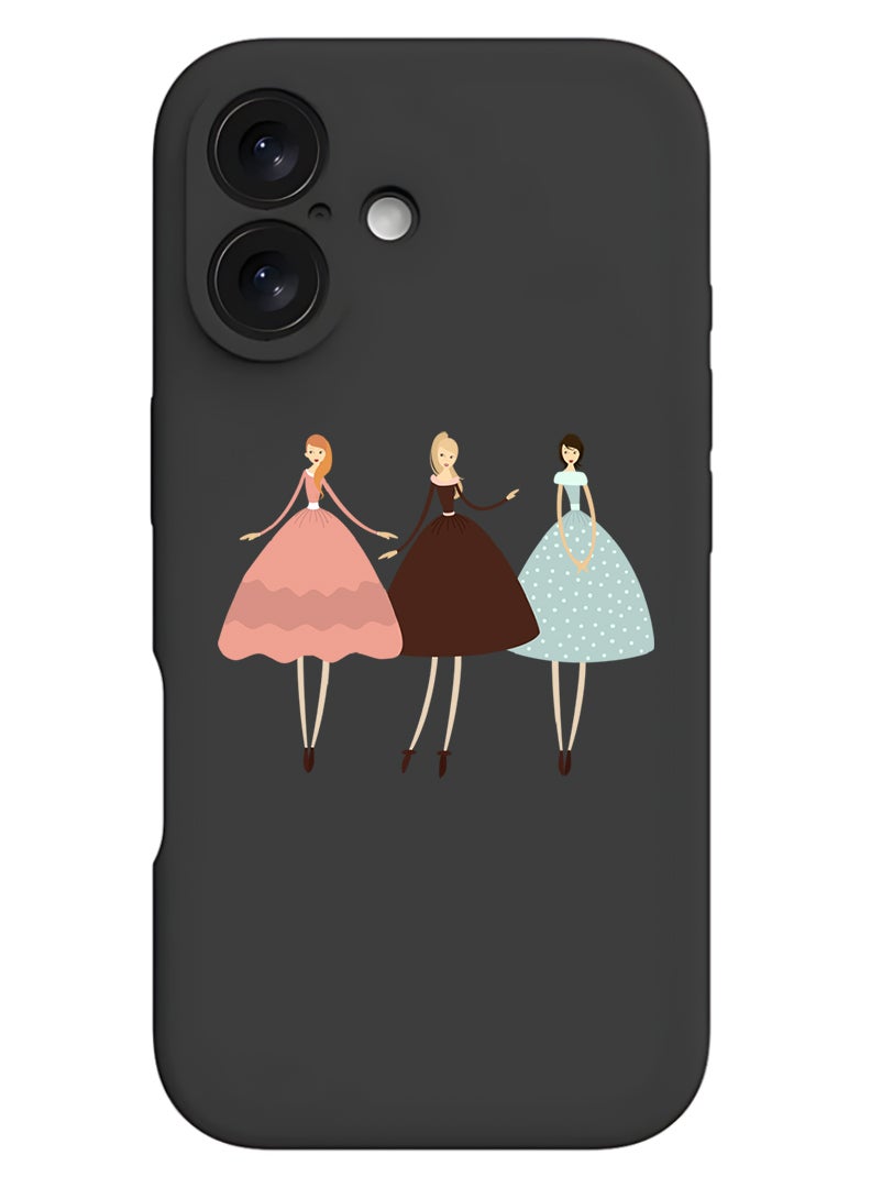 Theodor Protective Slim Fit Case Liquid Silicone Cover with Full Body Protection Anti-Scratch Shockproof Case For Apple iPhone 17 (Black) Pretty Girls Illustration - Image 1