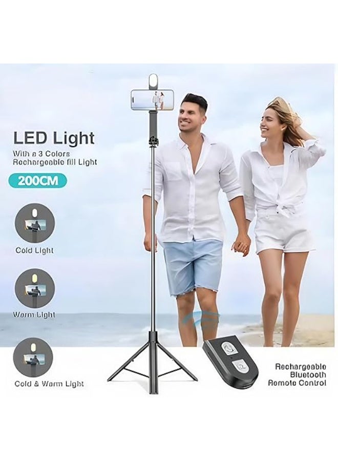 200cm Extendable Tripod Stand with 360° Rotating Head and Wireless Remote – 3-in-1 Selfie Stick Compatible with Smartphones - Image 3