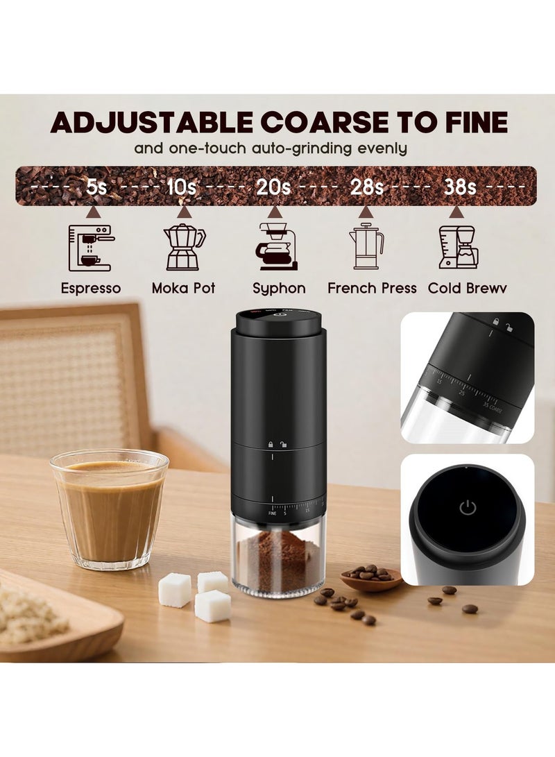 DOMUIK Upgraded Electric Burr Coffee Grinder,Coffee grinder.,Portable Coffee Grinder with Touch Screen,38 Multiple External Adjustable Grinding Settings,Electric coffee grinder With USB Cable and Brush (Black)  - Image 2