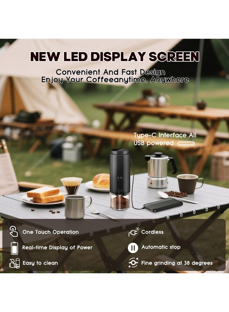 DOMUIK Upgraded Electric Burr Coffee Grinder,Coffee grinder.,Portable Coffee Grinder with Touch Screen,38 Multiple External Adjustable Grinding Settings,Electric coffee grinder With USB Cable and Brush (Black)  - Image 4