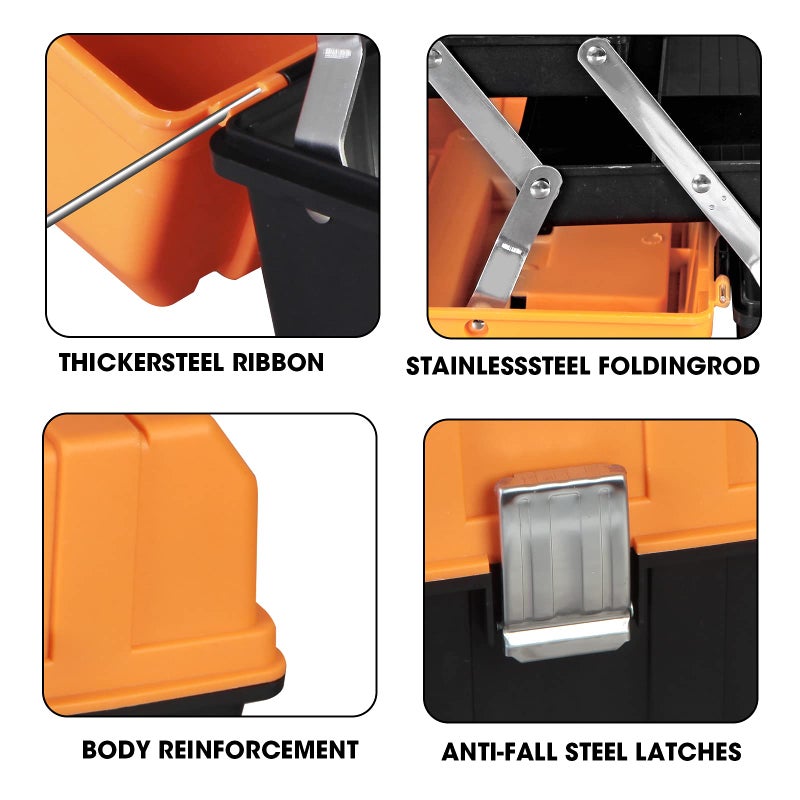 Torin 17-Inch Plastic Tool Box,3-Tiers Multi-Function Storage Portable Toolbox Organizer, Black/Orange ATRJH-3430T - Image 3