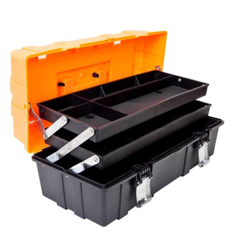Torin 17-Inch Plastic Tool Box,3-Tiers Multi-Function Storage Portable Toolbox Organizer, Black/Orange ATRJH-3430T - Image 1