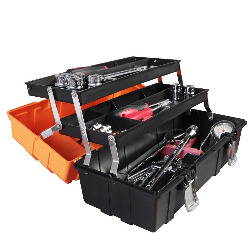 Torin 17-Inch Plastic Tool Box,3-Tiers Multi-Function Storage Portable Toolbox Organizer, Black/Orange ATRJH-3430T - Image 4