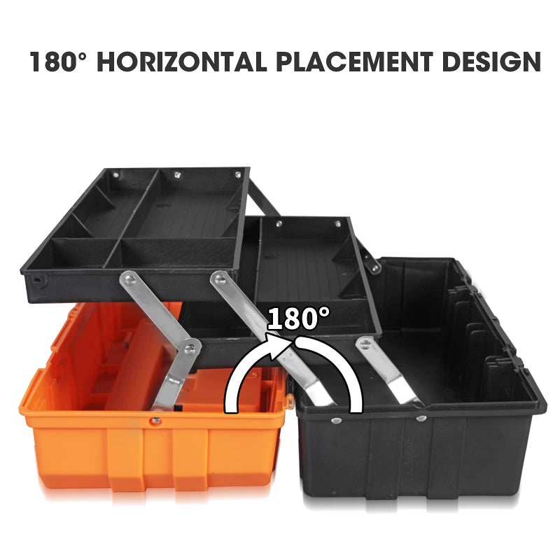 Torin 17-Inch Plastic Tool Box,3-Tiers Multi-Function Storage Portable Toolbox Organizer, Black/Orange ATRJH-3430T - Image 2