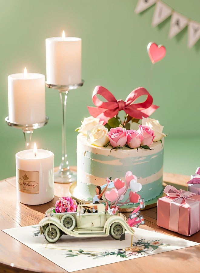Magic Ants Just Married 3D Pop Up Wedding Card, Vintage Car with Floral Watercolor Cover, Romantic Card for Bride and Groom, Engagement, Bridal Shower, Newlyweds, Wedding Congratulations - Image 4