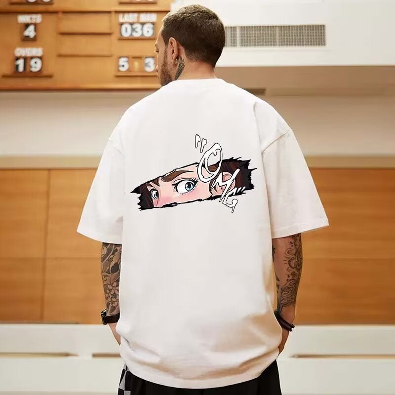 Cartoon Printed T-Shirt 2024 Trendy Brand Hong Kong Style Men'S All-Match Loose Plus Size Short Sleeve Niche Five-Point T-Shirt - Image 1