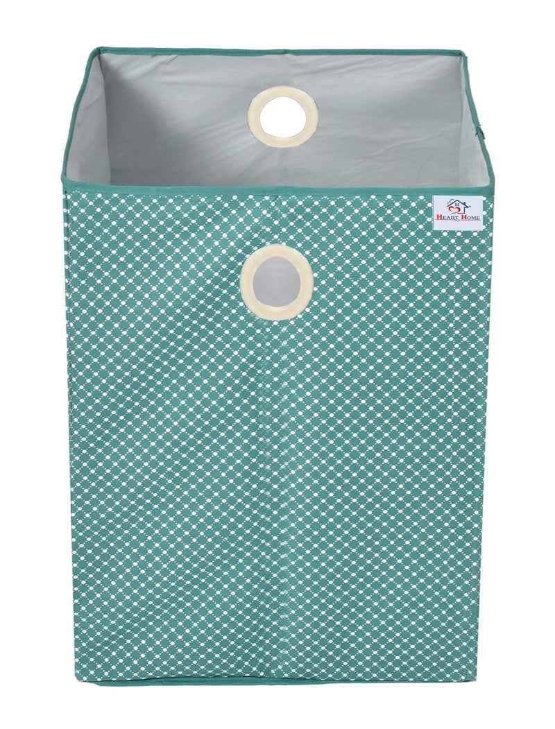 Kuber Industries Heart Home Polka Dot Printed Cotton Foldable Large Laundry basket/Hamper With Handles (Green)-44HH0205 - Image 2