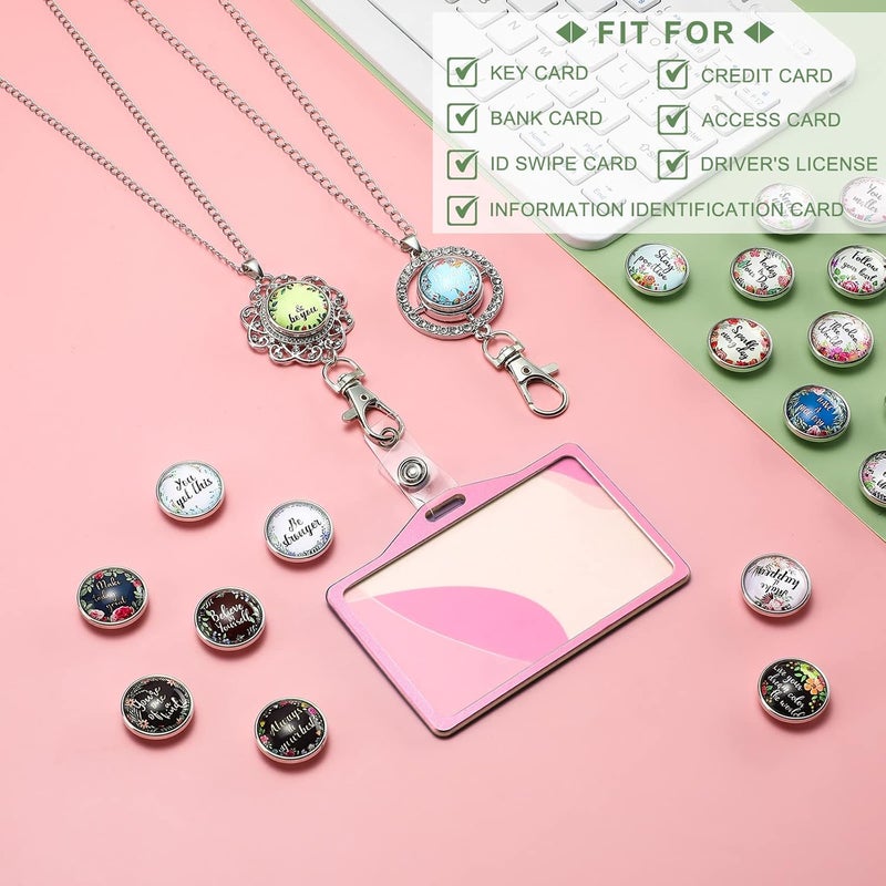 Woanger 2 Pieces Inspirational Lanyards for ID Badges for Women with 20 Styles Interchangeable Breakaway Snap Buttons Charms Pendent ID Holder Lanyard Necklace Badge Necklace for Women  - Image 4