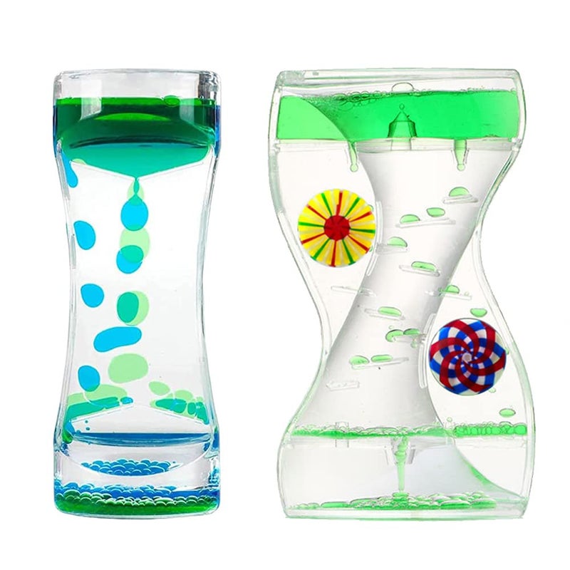 Oneshow Liquid Motion Bubbler Timer 2 Pack Bubble Timers Hourglass Liquid Bubbler Oil and Water Sensory Activity Fidget Calm Relaxing Desk Decor - Image 2