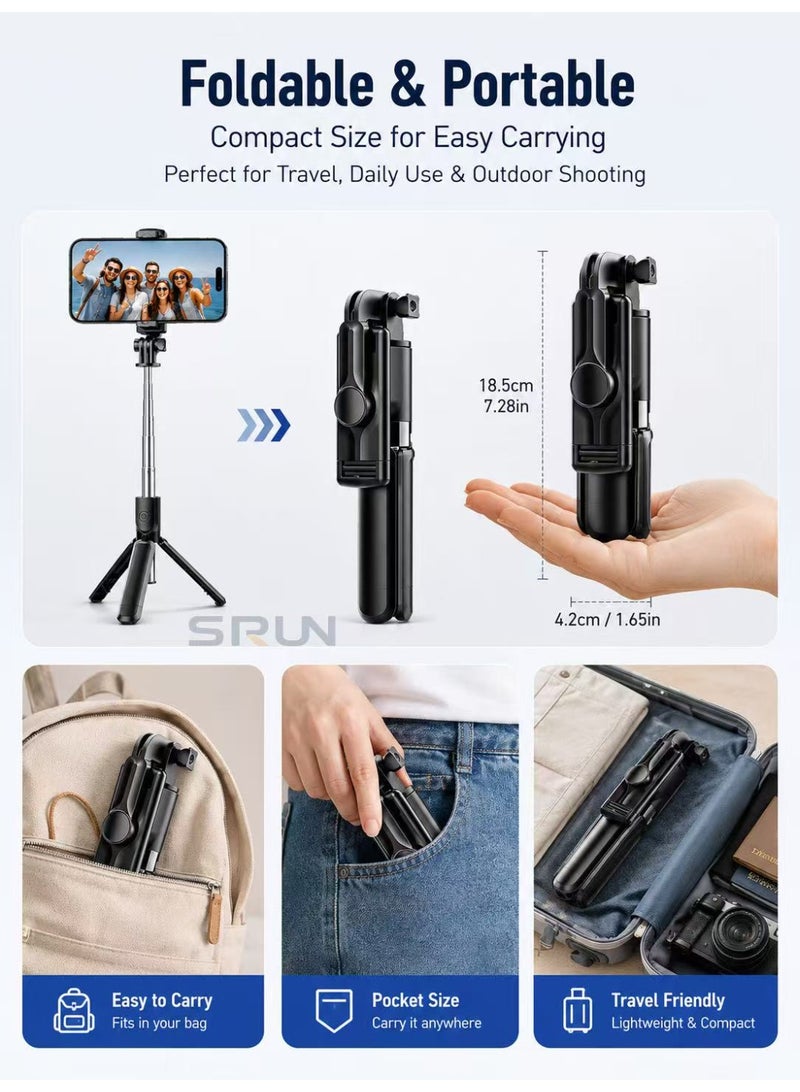 SRUN S03 Bluetooth Selfie Stick Tripod with Detachable Remote, 680mm Extendable Pole, Hidden Tripod Stand, 10m Wireless Control, Black - Image 5