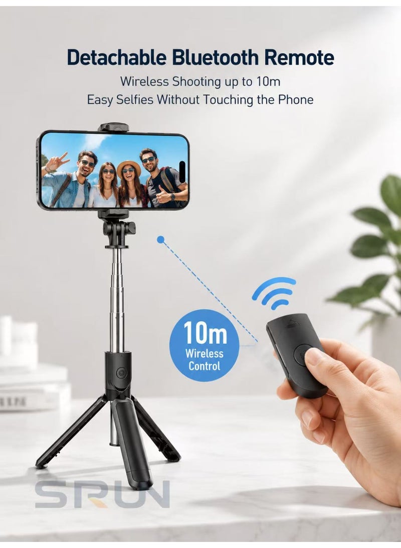 SRUN S03 Bluetooth Selfie Stick Tripod with Detachable Remote, 680mm Extendable Pole, Hidden Tripod Stand, 10m Wireless Control, Black - Image 3