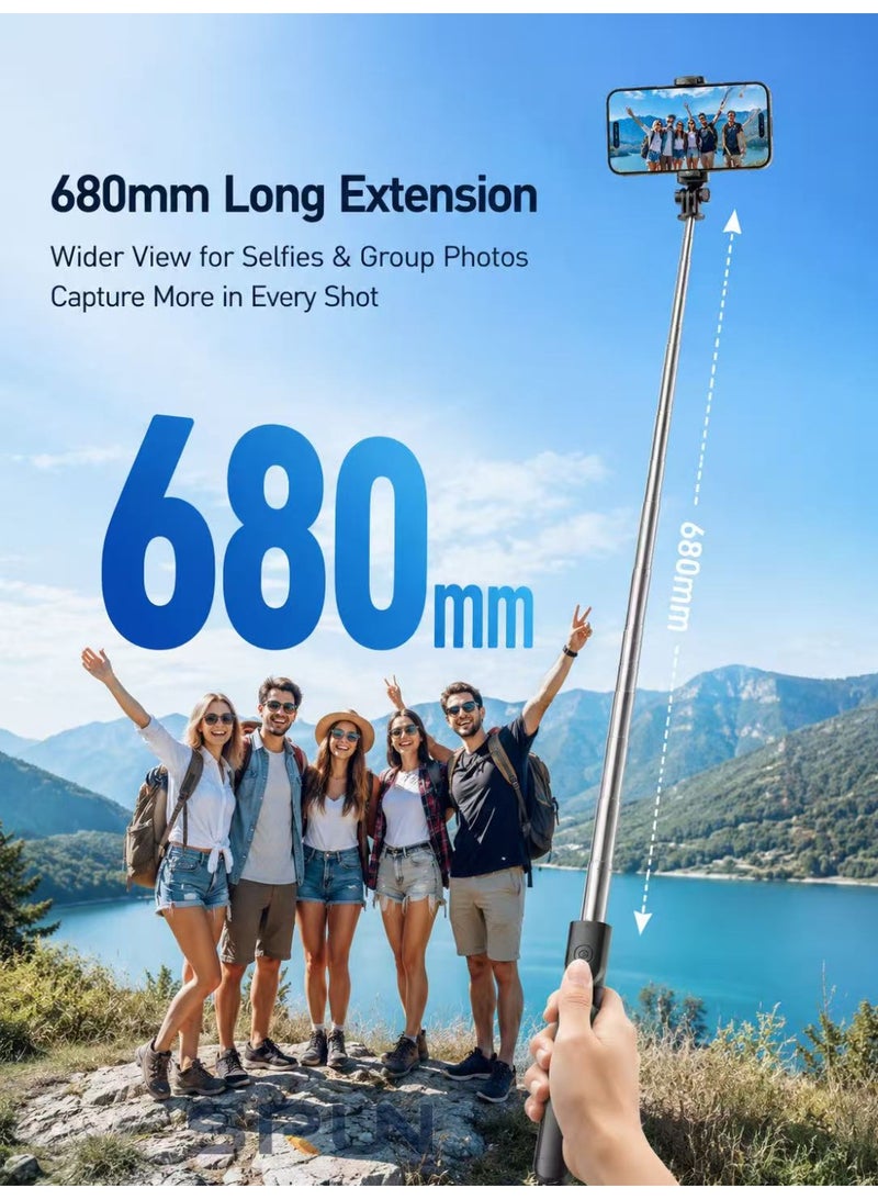 SRUN S03 Bluetooth Selfie Stick Tripod with Detachable Remote, 680mm Extendable Pole, Hidden Tripod Stand, 10m Wireless Control, Black - Image 2