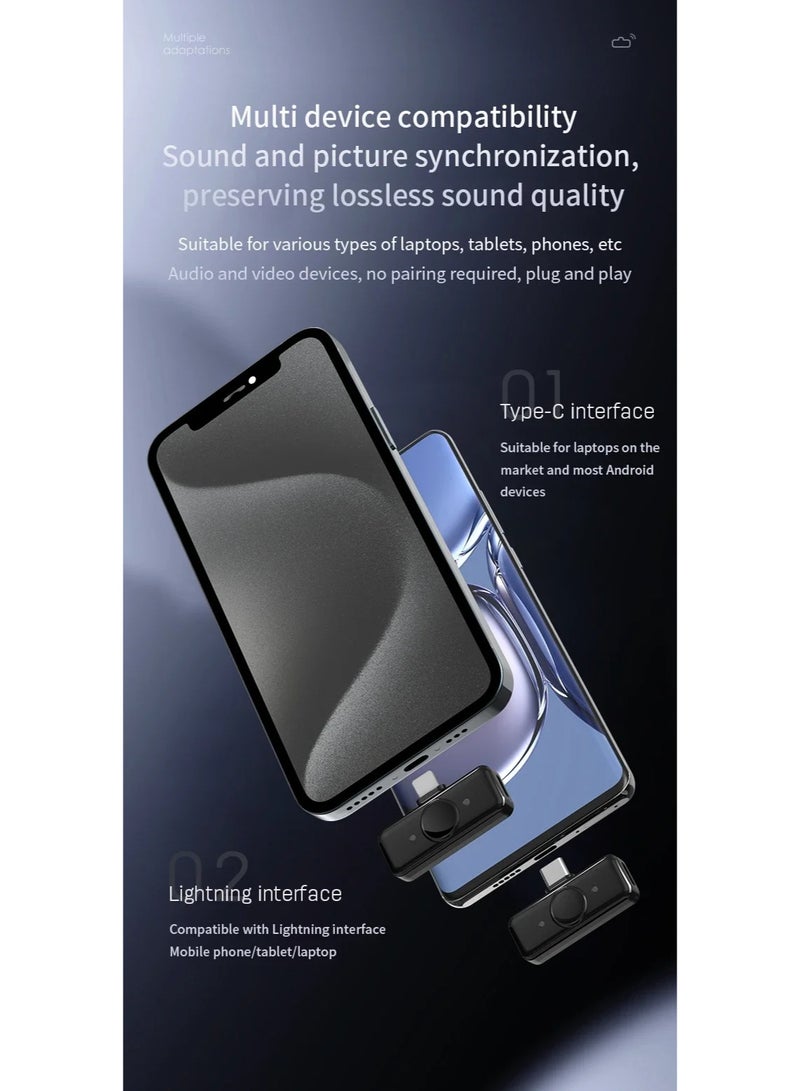 ميكروفون لافالير لاسلكي ZFSZ Q8 - ميكروفون ثنائي الواجهة (Type-C و Lightning) لأجهزة iPhone و iPad و Android، مع علبة شحن مزودة بشاشة LED لعرض مستوى الطاقة، وميكروفون لافالير مزود بتقنية تقليل الضوضاء لمستخدمي YouTube و TikTok - Image 4