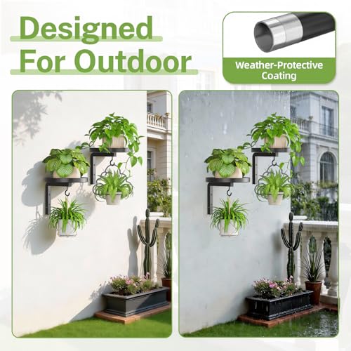 iDavosic.ly Wall Plant Holder Set of 2 for Outdoor with Drain Hole, Metal Hanger with 2 Hooks, Floating Flower Display Stand for Window, Space Saving & Easy to Assemble (Pots/Plants Not Included) - Image 4