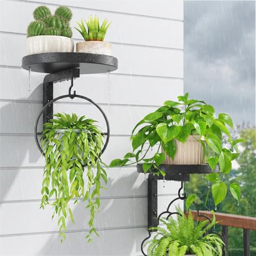 iDavosic.ly Wall Plant Holder Set of 2 for Outdoor with Drain Hole, Metal Hanger with 2 Hooks, Floating Flower Display Stand for Window, Space Saving & Easy to Assemble (Pots/Plants Not Included) - Image 1