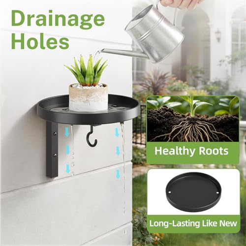 iDavosic.ly Wall Plant Holder Set of 2 for Outdoor with Drain Hole, Metal Hanger with 2 Hooks, Floating Flower Display Stand for Window, Space Saving & Easy to Assemble (Pots/Plants Not Included) - Image 2