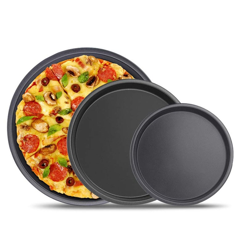 lijunjp 3Pcs Pizza Bakeware Set, Carbon Steel Non-Stick Coating for Oven Baking, Round Deep Dish Pizza Pan Pie Pans, Dishwasher Safe, for Kitchen, Party, Commercial - Image 1