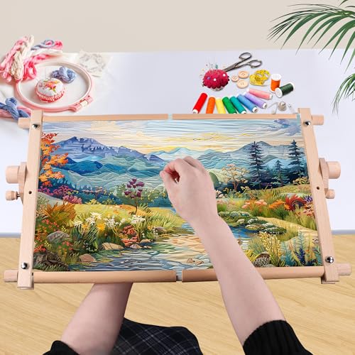 ziqianhard Simple Embroidery Frame and Embroidery Holder Combo SetBeech Wood Fixable Desktop Cross Stitch Scroll Frame Quilting Frames Stitching Frame for Sewing Cross Stitch Needlepoint Holder - Image 3
