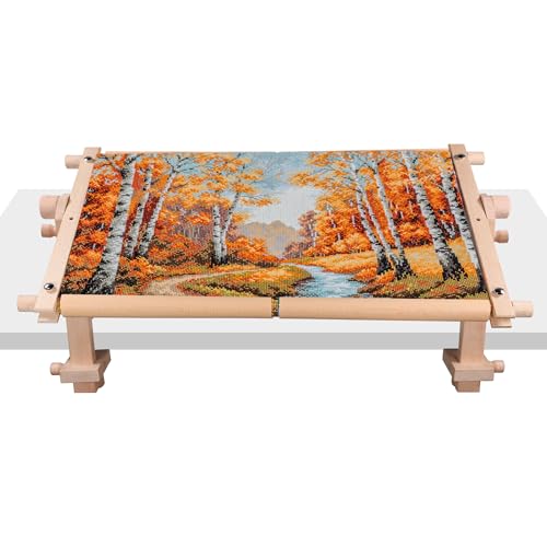 ziqianhard Simple Embroidery Frame and Embroidery Holder Combo SetBeech Wood Fixable Desktop Cross Stitch Scroll Frame Quilting Frames Stitching Frame for Sewing Cross Stitch Needlepoint Holder - Image 1