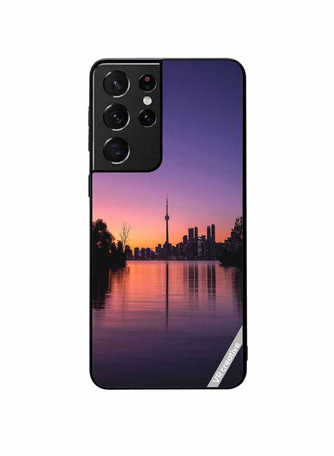 VR CREATIVE غطاء حماية لجهاز سامسونج جالكسي S21 ألترا 5G بتصميم شروق المدينة متعدد الألوان - Image 1