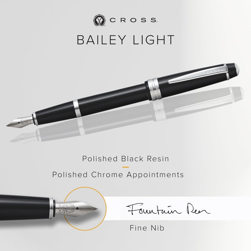 Cross Bailey Light Refillable Fountain Presented in a Everyday Gift Box - Medium Point, Black Ink, Polished Black - Image 2