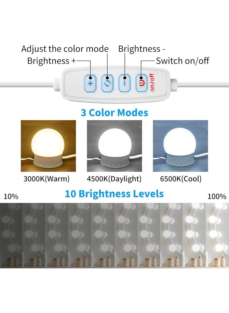 Joyelink LED Vanity Mirror Lights with 14 Dimmable Bulbs, 3000K 4500K 6500K & 10 Brightness Levels Adjustable, Plug in USB Cable, Stick On Mirror Lights for Makeup Desk Bathroom Dressing Room - Image 2