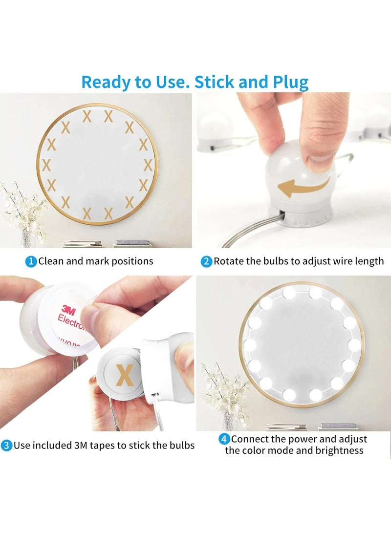 Joyelink LED Vanity Mirror Lights with 14 Dimmable Bulbs, 3000K 4500K 6500K & 10 Brightness Levels Adjustable, Plug in USB Cable, Stick On Mirror Lights for Makeup Desk Bathroom Dressing Room - Image 4