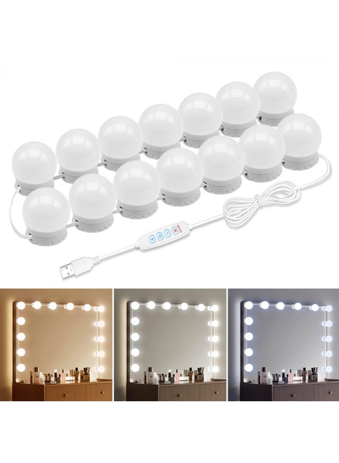 Joyelink LED Vanity Mirror Lights with 14 Dimmable Bulbs, 3000K 4500K 6500K & 10 Brightness Levels Adjustable, Plug in USB Cable, Stick On Mirror Lights for Makeup Desk Bathroom Dressing Room - Image 1