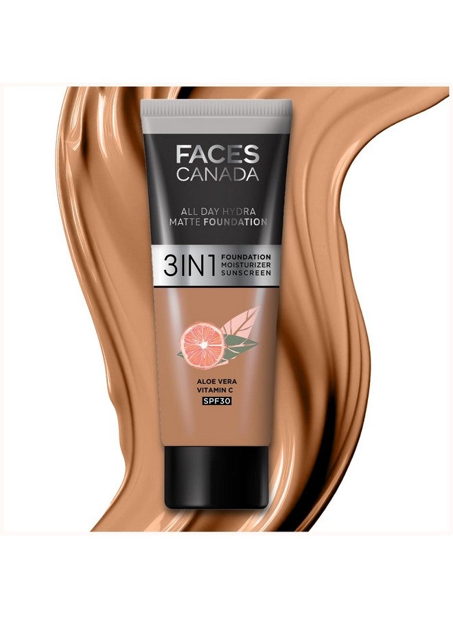 فاسيسكانادا FACES CANADA All Day Hydra Matte Foundation - Mini | كريم أساس 3 في 1 + مرطب + عامل حماية من الشمس 30 | ترطيب الصبار لمدة 24 ساعة وفيتامين سي | يدوم لمدة 10 ساعات | تغطية متوسطة إلى عالية قابلة للبناء | Warm Sand، 15 مل - Image 1