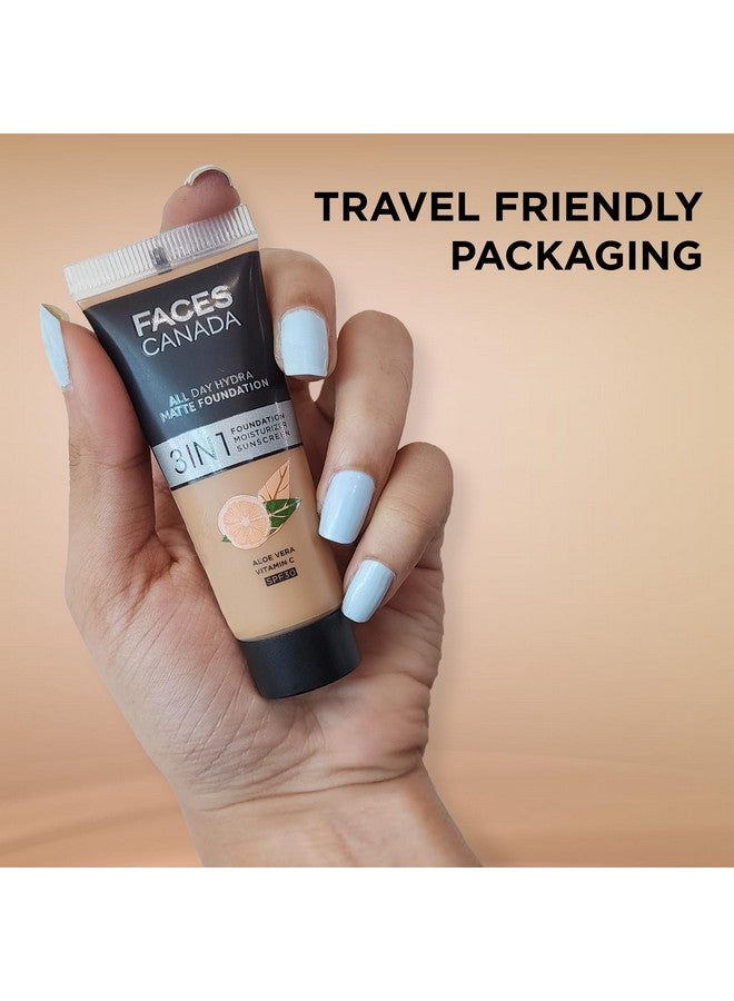 فاسيسكانادا FACES CANADA All Day Hydra Matte Foundation - Mini | كريم أساس 3 في 1 + مرطب + عامل حماية من الشمس 30 | ترطيب الصبار لمدة 24 ساعة وفيتامين سي | يدوم لمدة 10 ساعات | تغطية متوسطة إلى عالية قابلة للبناء | Warm Sand، 15 مل - Image 5