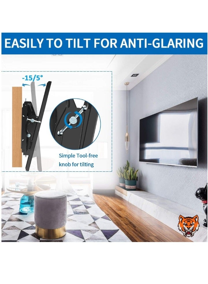 TIGER حامل تلفاز جداري منخفض الارتفاع لشاشات LED و Plasma و Flat و Curved من 32'' إلى 86''، VESA 600x400mm، يدعم حتى 165 رطل، يناسب دعامات 16''-24''، قابل للتعديل للتسوية - Image 2